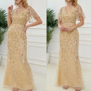 Luxe floral embroidered mesh sequins party formal prom wedding gown dress